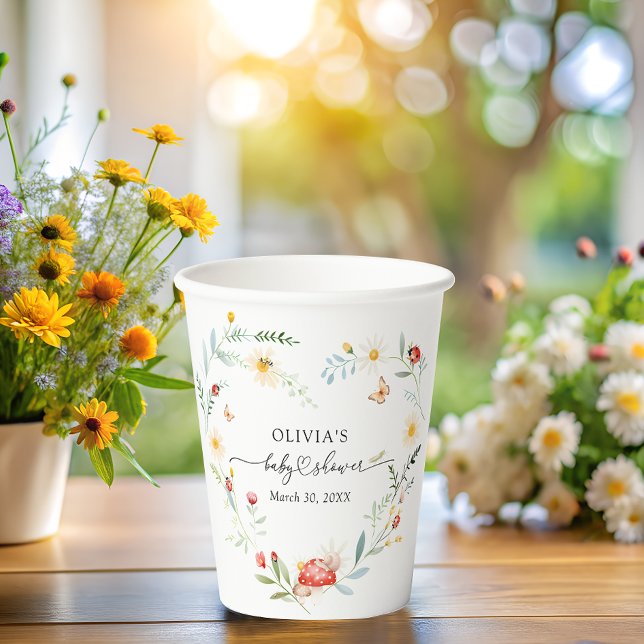 Cute Love Bug Wildflower Baby Shower Paper Cups (Creator Uploaded)