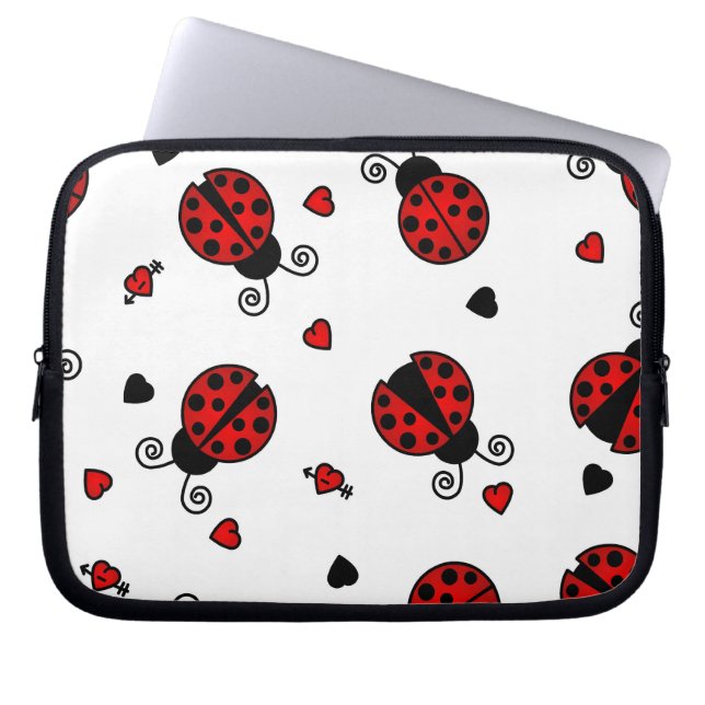 Cute Love Bugs Red Ladybugs Laptop Sleeve (Front)
