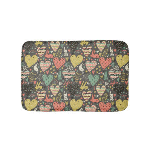 Cute love bunnies pattern with hearts bath mat