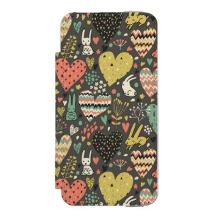 Cute love bunnies pattern with hearts incipio watson™ iPhone 5 wallet case