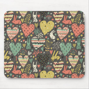 Cute love bunnies pattern with hearts mouse mat