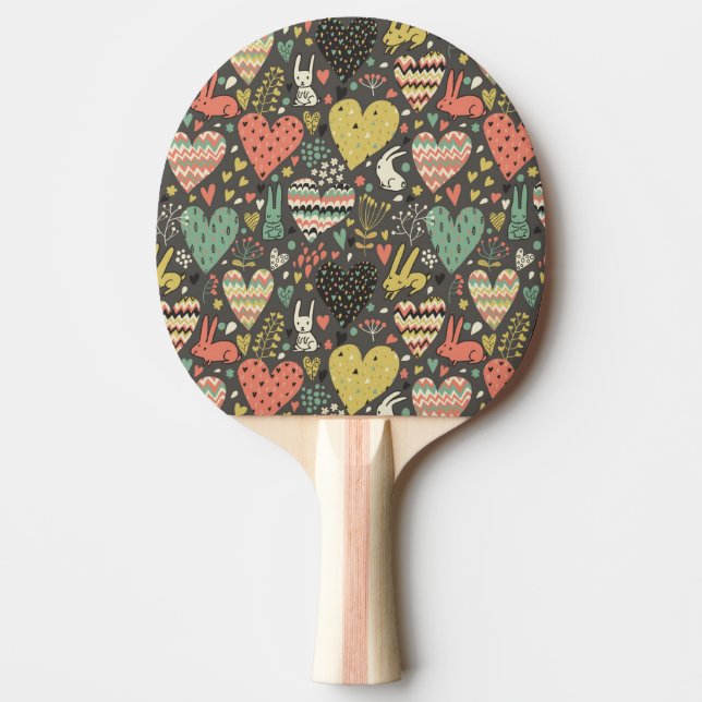 Cute love bunnies pattern with hearts ping pong paddle (Front)
