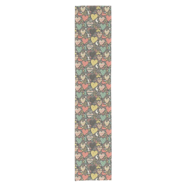 Cute love bunnies pattern with hearts short table runner (Front)