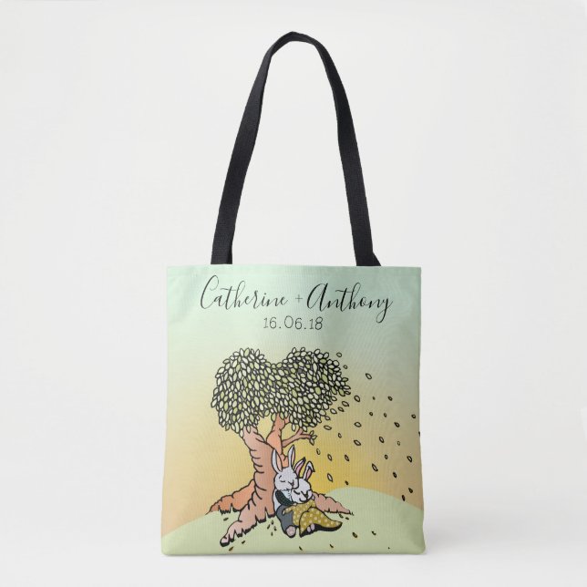 Cute Love Bunnies Wedding Favour or Anniversary Tote Bag (Front)