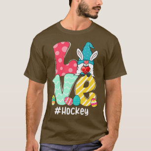Cute Love Bunny Gnome Hockey Eggs Hunting Easter D T-Shirt
