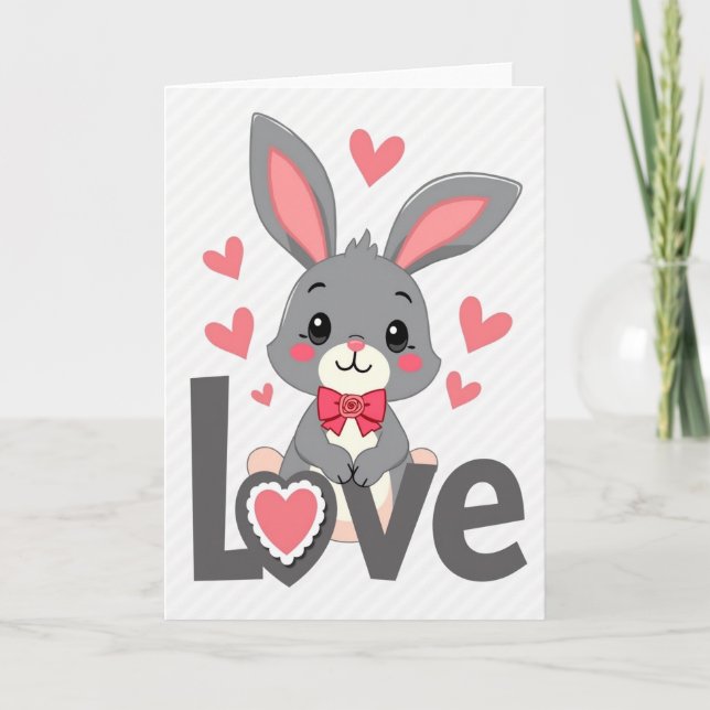 Cute Love Bunny Hearts Card (Front)