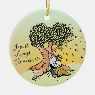 Cute Love Bunny Illustration with Beautiful Quote Ceramic Tree Decoration