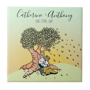 Cute Love Bunny Rabbits Wedding Anniversary Tile