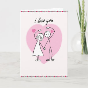 Cute Love Card I Love You with Stick Figure Couple