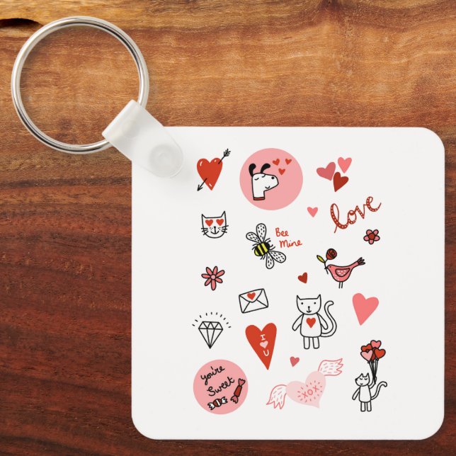 Cute Love Cartoon Key Ring (Front)