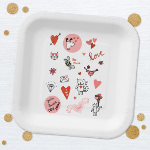 Cute Love Cartoon Paper Plate