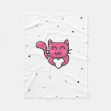 Cute love cat fleece blanket white