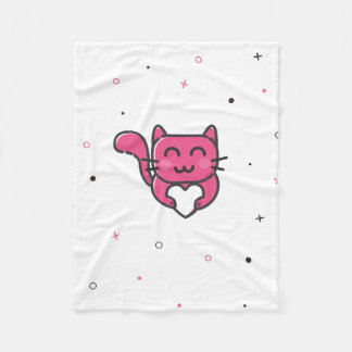 Cute love cat fleece blanket white