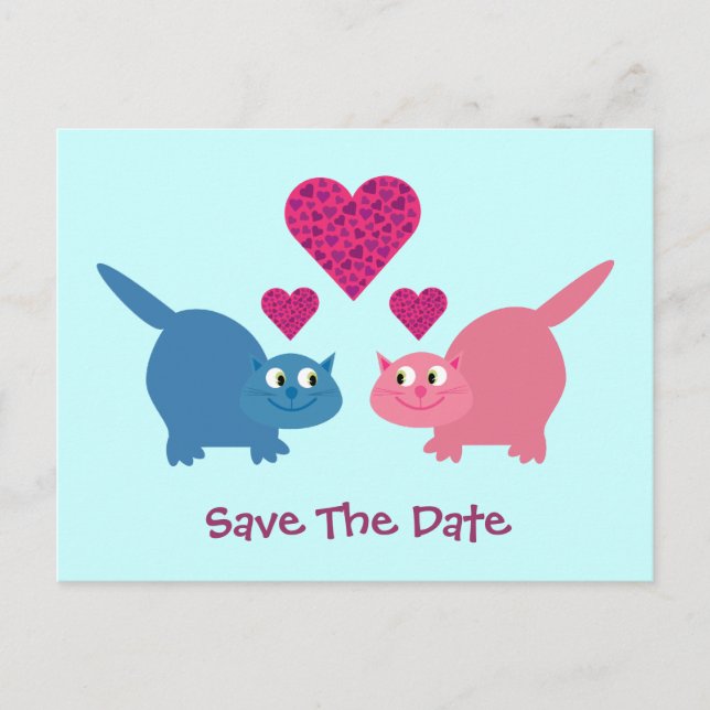 Cute Love Cats Save The Date Postcards (Front)