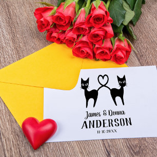 Cute Love Cats With Heart Personalised Wedding Rubber Stamp