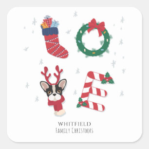 Cute Love Christmas Holiday Puppy Family Square Sticker