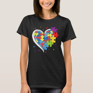Cute Love Colorful Puzzle Piece Heart Autism Aware T-Shirt