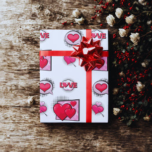 Cute love comic book style red black heart gifts wrapping paper