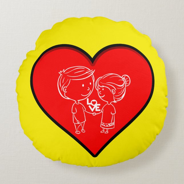 Cute Love Couple Heart Design Round Pillow (Front)