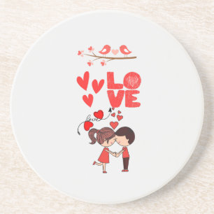 Cute Love Couple Illustration with Hearts Coaster