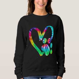 Cute Love Dog Paw Print Tie Dye Dog  Cat Owner Sweatshirt