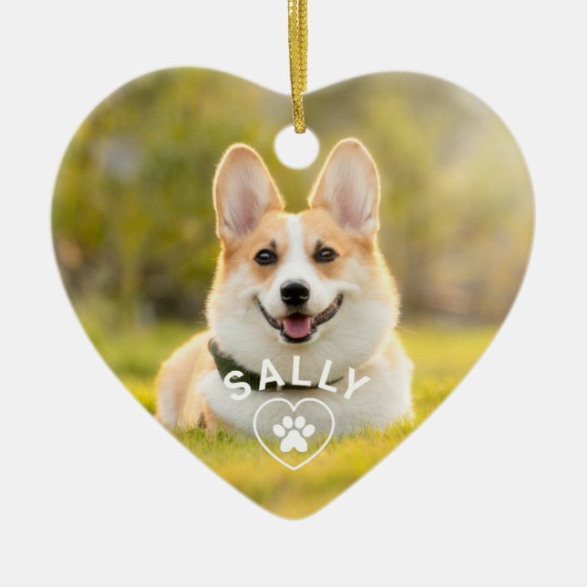 Cute Love Dog Pet Paw Print Personalised Photo Ceramic Tree Decoration (Front)