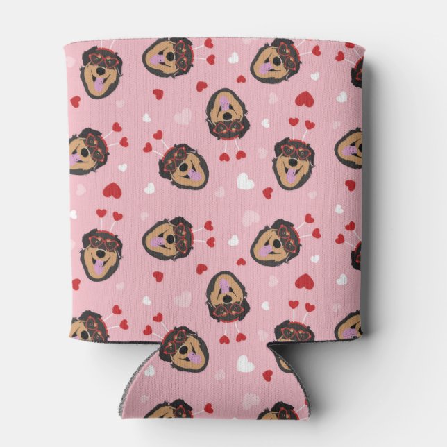 Cute Love Dog Pink Red Can Cooler (Back)