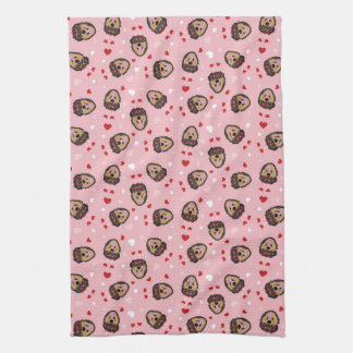 Cute Love Dog Pink Red Tea Towel