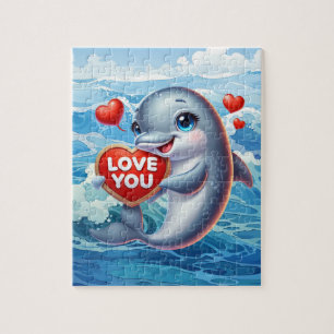 Cute love dolphin beach jigsaw puzzle