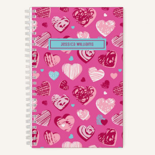 Cute Love Doodle Sweet Heart Pattern Pink Notebook