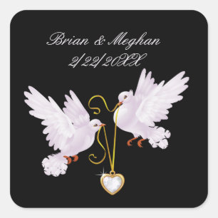 cute love doves add name Wedding Square Sticker