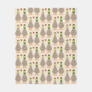 Cute Love Ducks Pattern Ducks Holding Hands Fleece Blanket