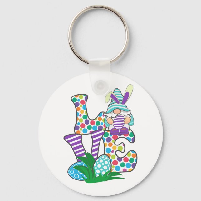 Cute Love Easter Bunny Egg Hunting Easter Gnome Key Ring (Front)