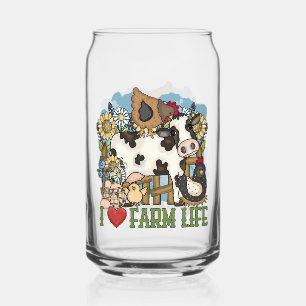 Cute love farm life Country cow Can Glass