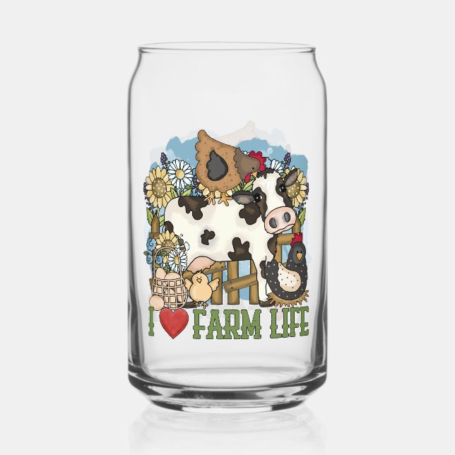 Cute love farm life Country cow Can Glass (Front)