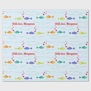 Cute love fish in ocean   wrapping paper