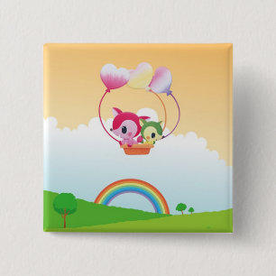 Cute Love Fox Couple & Rainbow Country Scene 15 Cm Square Badge