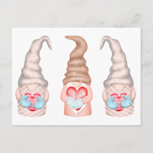 Cute Love Gnomes Valentines Holiday Postcard (Front)