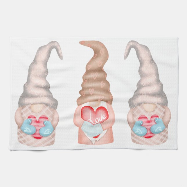 Cute Love Gnomes Valentines Holiday  Tea Towel (Horizontal)