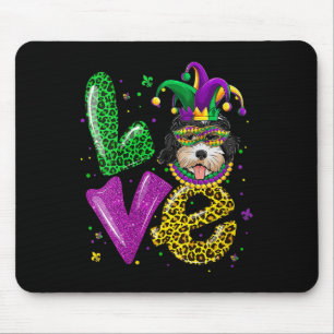 Cute Love Golden Doodle Dog Mask Plaid Leopard Mar Mouse Mat