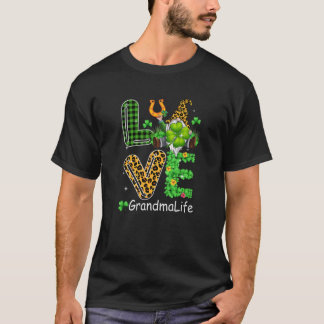 Cute Love Grandma Life Plaid Leopard Gnome St. Pat T-Shirt
