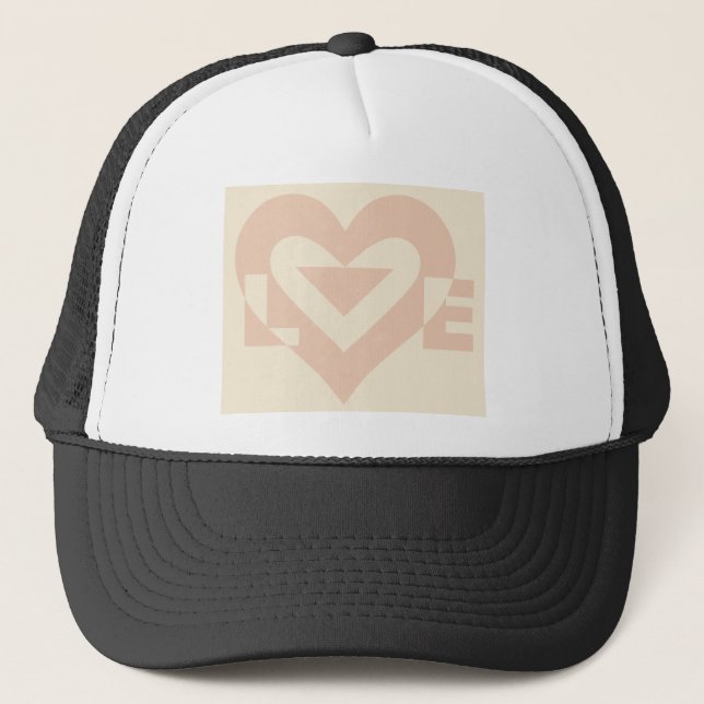 Cute Love Graphic, Cream Beige Trucker Hat (Front)