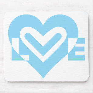 Cute Love Graphic in Blue Mouse Mat