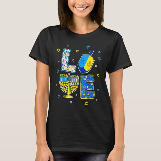 Cute LOVE Hanukkah Decorations Dreidel Menorah Cha T-Shirt (Front)