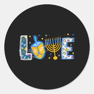 Cute LOVE Hanukkah Decorations Dreidel Menorah Classic Round Sticker