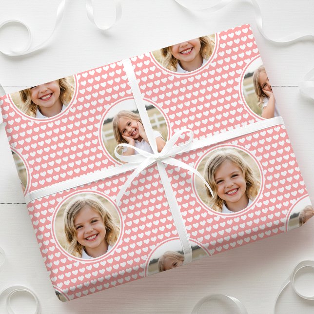 Cute Love Heart 2 Photo Pretty Apricot Pink Wrapping Paper (Creator Uploaded)