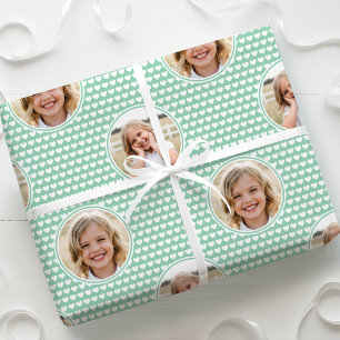 Cute Love Heart 2 Photo Pretty Mint Pattern Wrapping Paper