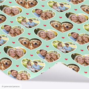 Cute Love Heart 4 Photo Elegant Mint Pattern Wrapping Paper
