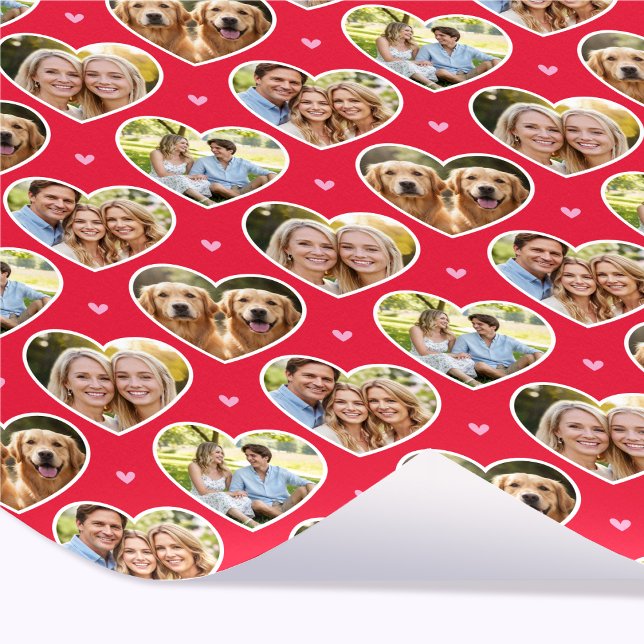 Cute Love Heart 4 Photo Elegant Red Pink Pattern Wrapping Paper (Creator Uploaded)