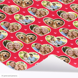 Cute Love Heart 4 Photo Elegant Red Pink Pattern Wrapping Paper